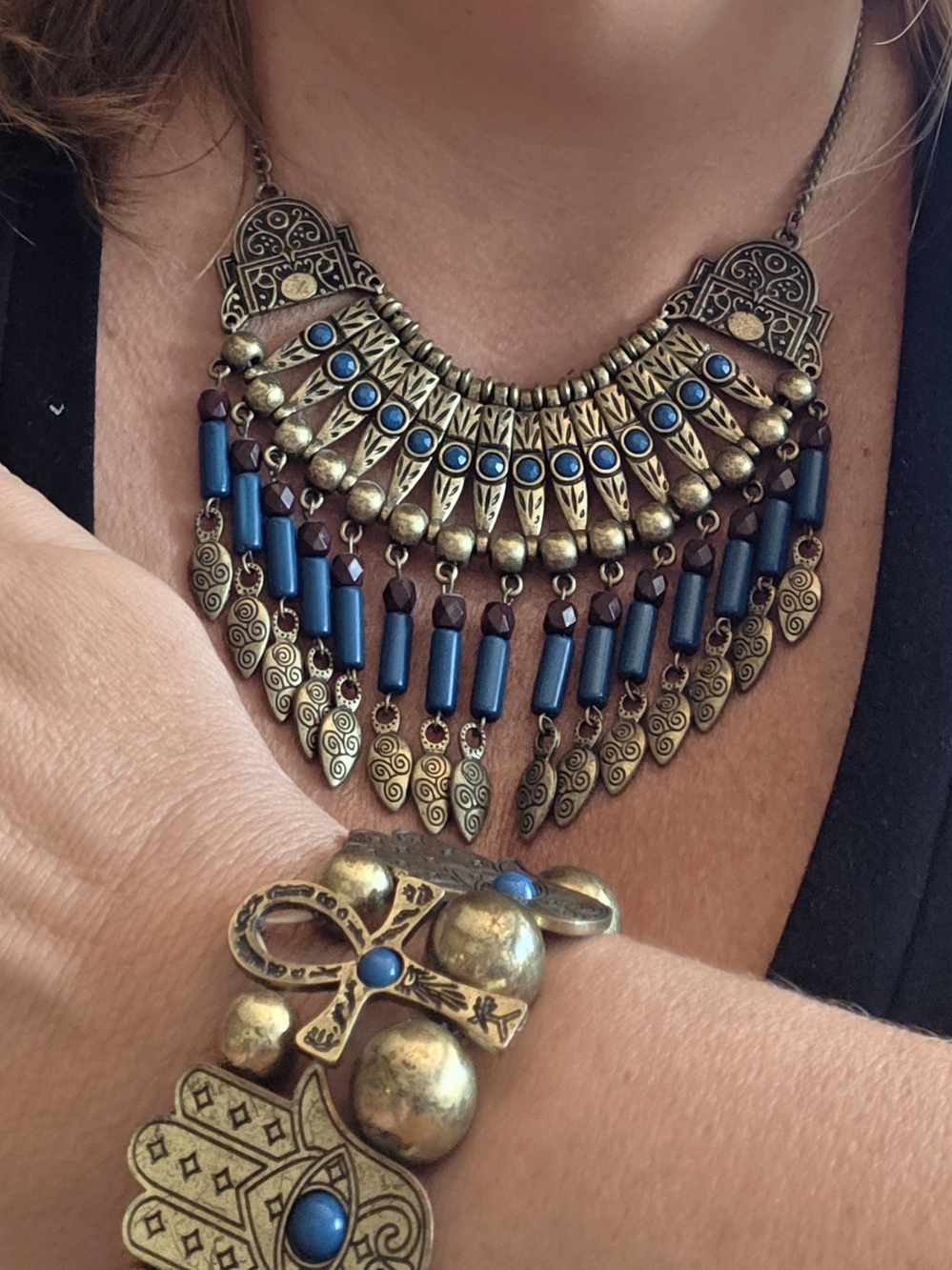 Bohemian Egyptian Revival Statement Necklace & Bracelet Set